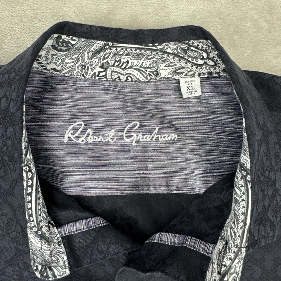 Robert Graham‎ XL Classic Fit Shirt Navy Paisley Cotton Contrast Trim - Picture 2 of 5
